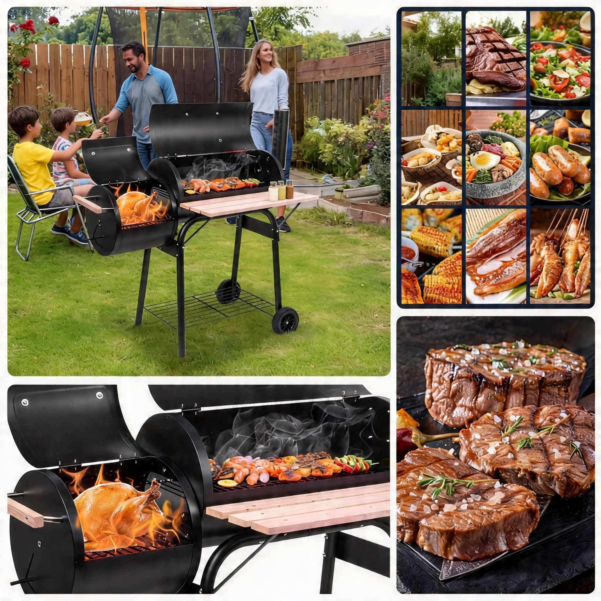 LODZPK Portable Charcoal BBQ Grill, Thermometer & Large Space for Camping Picnic Black