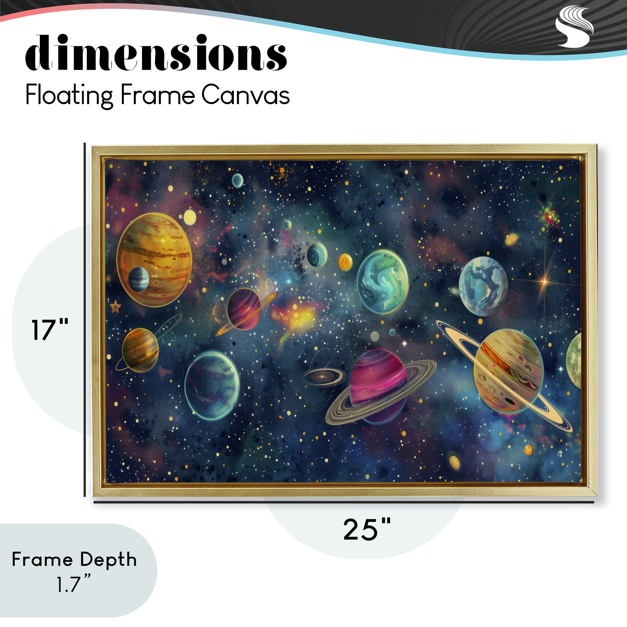 Stupell Industries Celestial Planetary Parade Gold Framed Floater Canvas Wall Art, design by Creative Studio