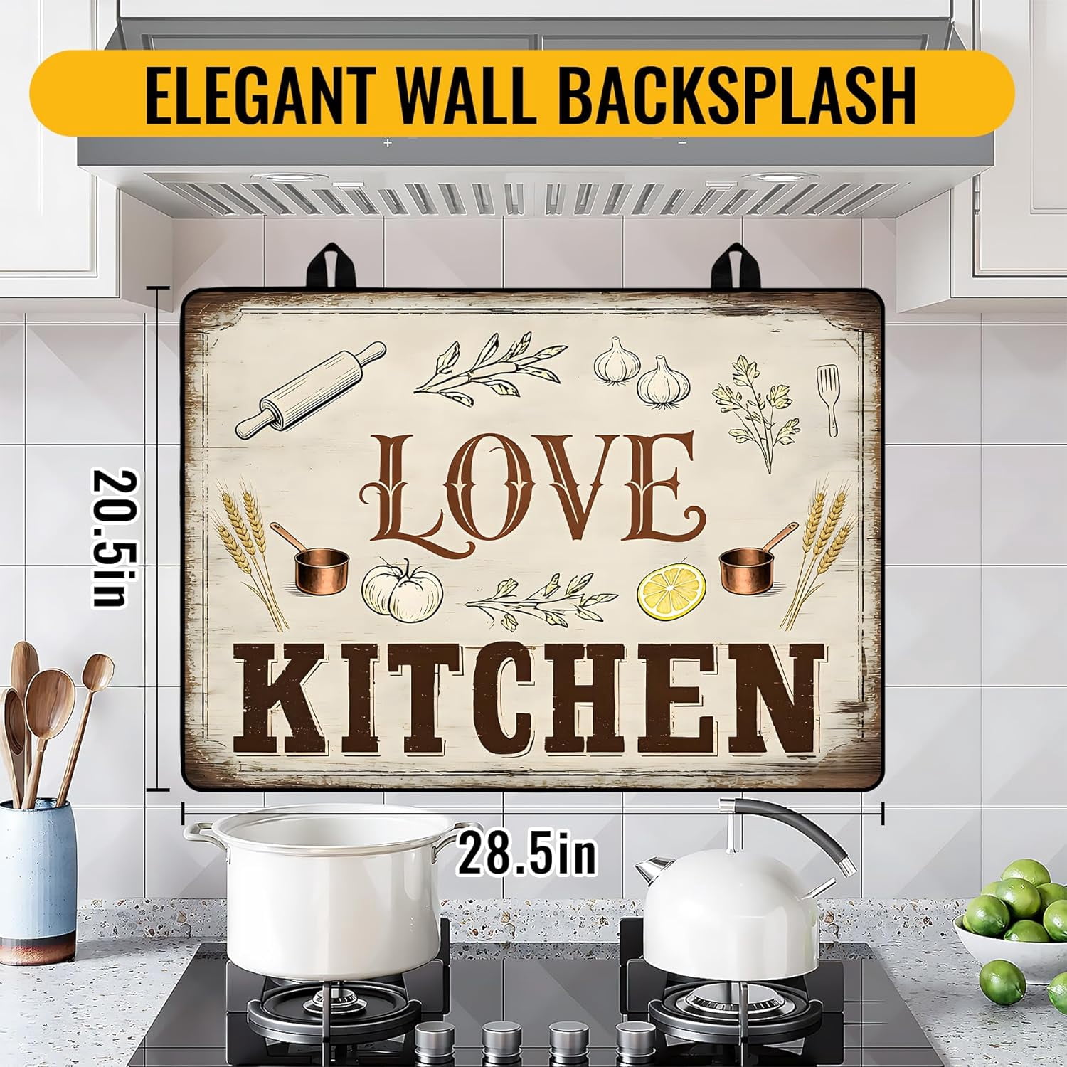 Stove Top Cover for Electric Stove 28.5x20.5 Inch Silicone Stove Topper & Protector, Decorative Kitchen Mat for Electric/Glass Stove Top (Rustic Farmhouse Kitchen)