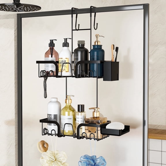 Over-the-Door Shower Caddy, Black Shower Organizer for Inside the Shower, No Drilling Bathroom Rack