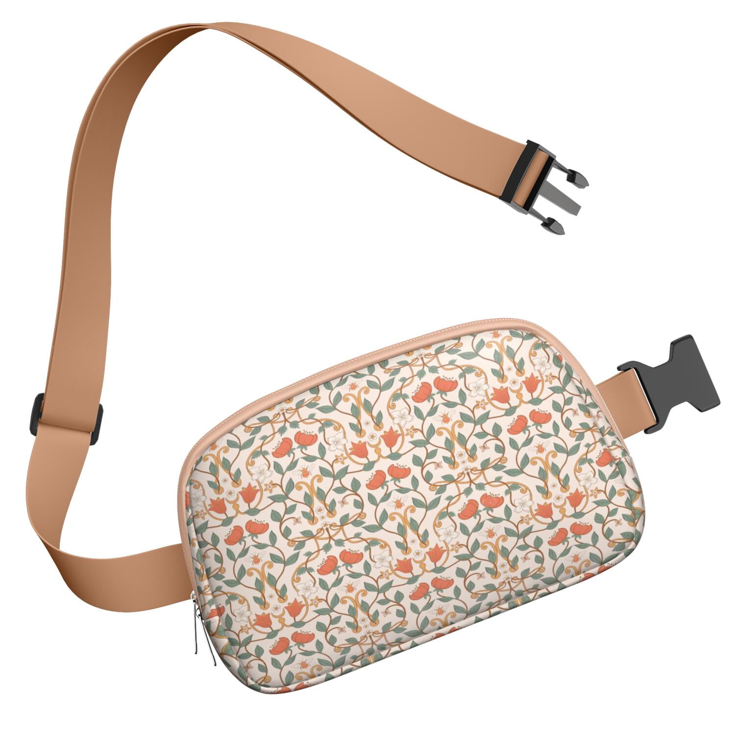 Garden-Inspired Fanny Pack – Floral Waist Bag with Tropical Wildflower Print & Hummingbird Aesthetic