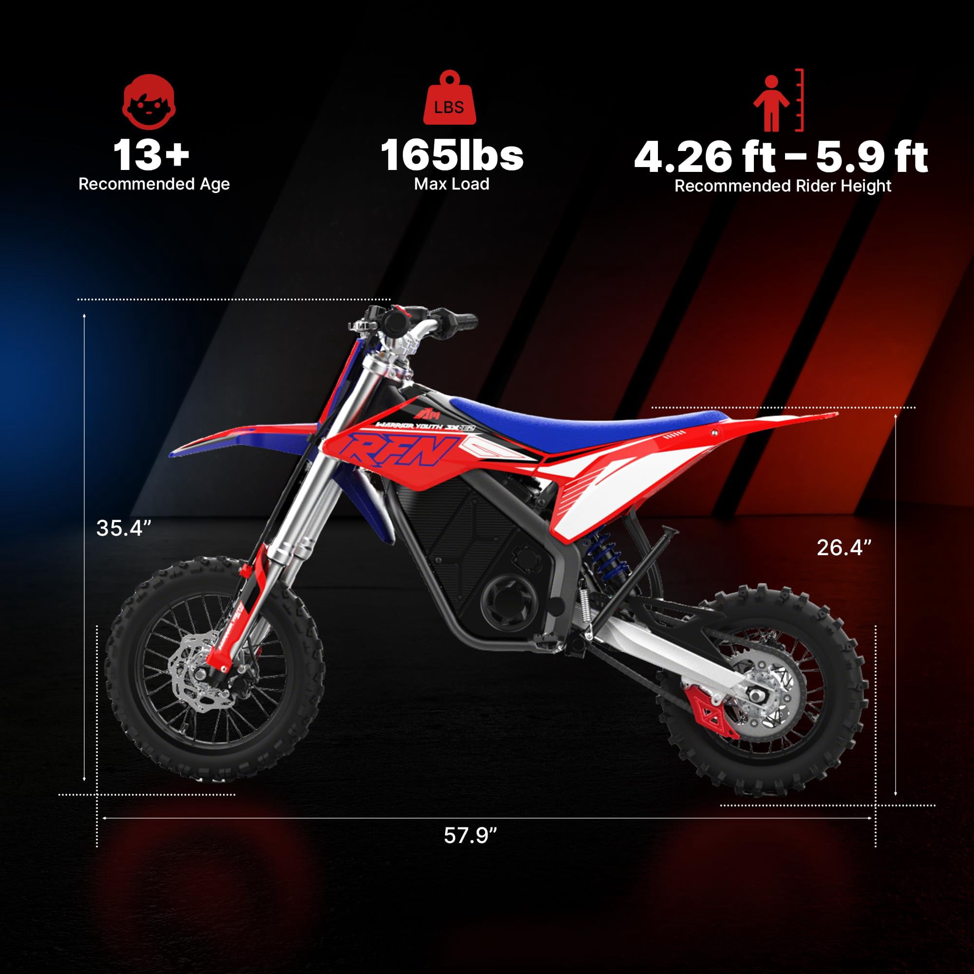 RFN Warrior SX-E2 Electric Dirt Bike for Teens & Adults -2000W eDirt Bike, Electric Motorcycle with 48V 20AH Battery,14"/12" Off-Road Tires, Age 13+
