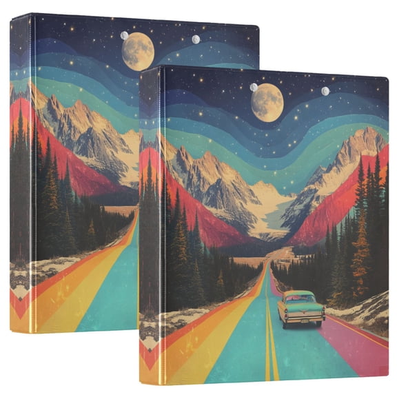 FORMRS 3 Ring Binder 1.5 inch with Pockets Set of 2 Clip Board 200 Sheets Capacity, Colorful Road