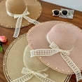 thumbnail image 6 of Elegant Lace Ribbon Sun Hat - Stylish Ladies' Wide Brim Straw Hat with Frayed Edges，Perfect for Beach&Outdoor Travel Pink One Size, 6 of 6