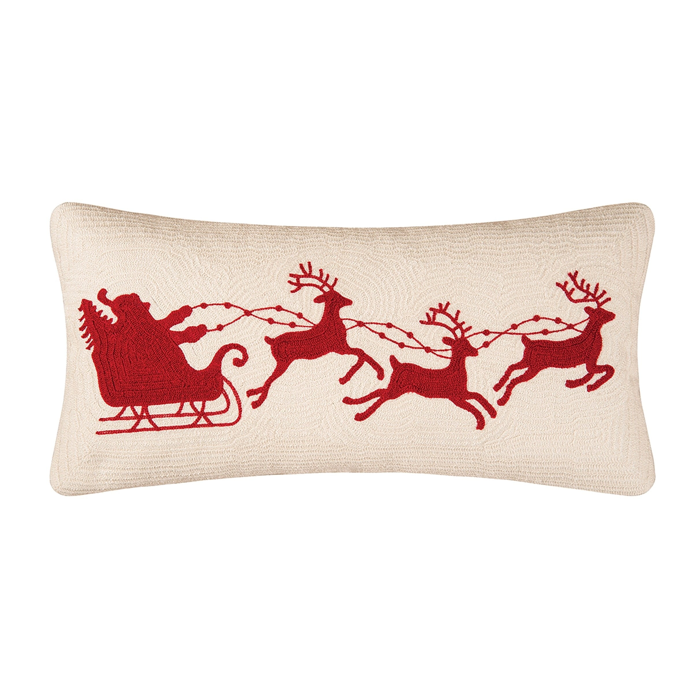 Red Santa Sleigh On Cream C&F Home 12X24 Pillow 