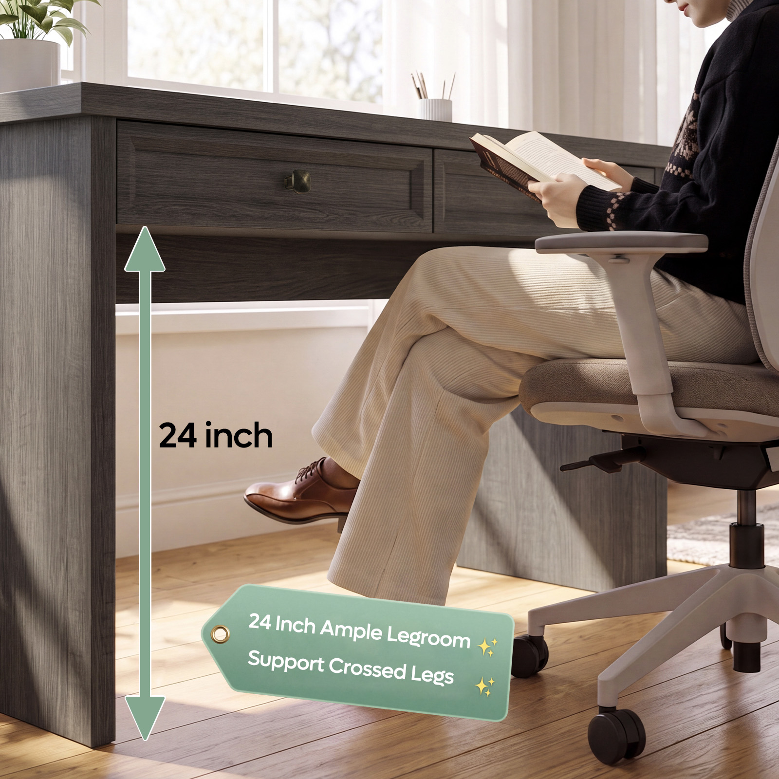 Bestier 47" Computer Desk with Drawers, Modern Farmhouse Gray photo 4