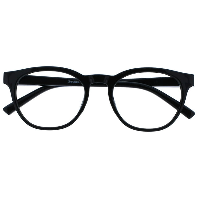 OPULIZE Blu Reading Glasses with Blue Light Blocking Cool Round Frame Spring Hinges Improve Sleep Computer Gaming Anti-Reflective Black Mens Womens B5-1 +3.00