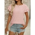 thumbnail image 3 of ASDFVBKG Womens Blouses Spring Tops Comfortable Short Sleeve Eyelet Crewneck Blouses Dressy Solid Vacation Loose Clothing Pink L, 3 of 4