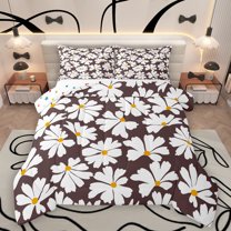 Homewish Brown Daisy Groovy Bedding Comforter Set, Cartoon Flower Floral Twin Comforter Sets, Teens Kids Boys Girls Reversible Bedding Set, Super Cozy Room Decor, 2pcs