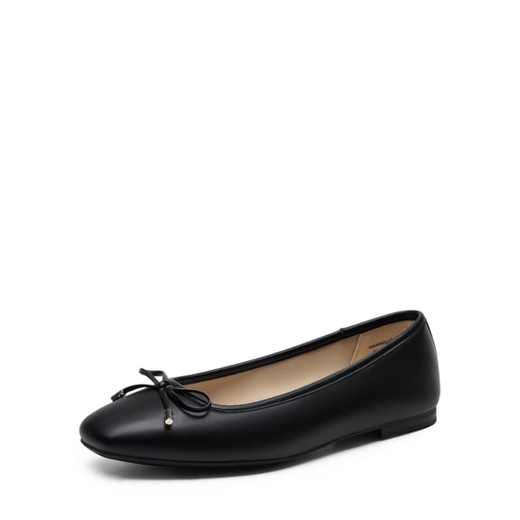 Womens square toe ballet flats with bow comfortable casual dress shoes for work or office