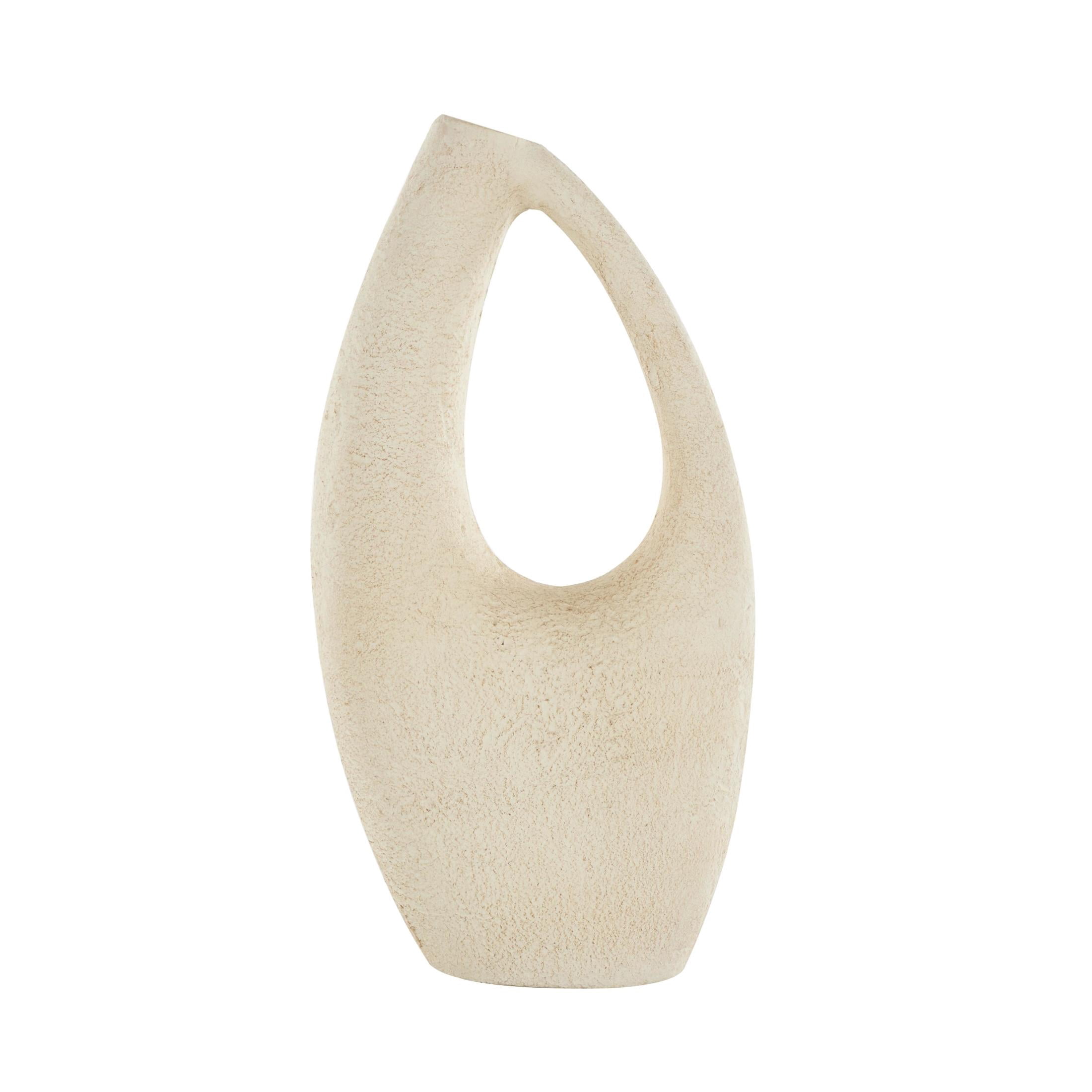 DecMode 14" Abstract Curved Cutout Cream Paper Mache Vase with Brown Distressed Texturing