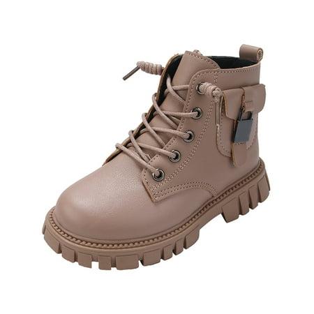 

Ferndule Unisex Kids Ankle Boots Comfort Combat Boot Casual Booties Slip Resistant Side Zipper Short Bootie Walking Winter Shoes Lug Sole Waterproof Khaki 11.5C