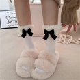 thumbnail image 6 of Milue Women Ribbed Knit JK Plush Ball Bow Faux Lamb Wool Trim Middle Tube Calf Socks, 6 of 20