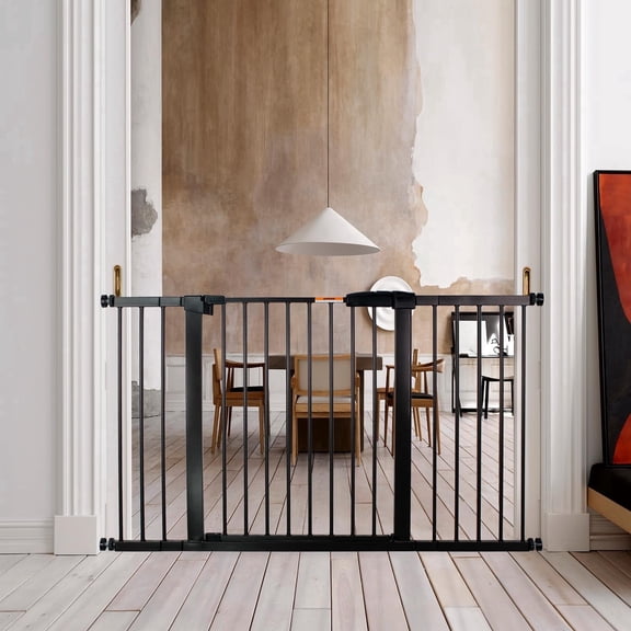 29-54 Inch Dog Gate Indoor, Adjustable Pet Gates for Wide Openings, Pressure Mounted Pet Fence, No Drilling, Expandable Dog Gate for Doorways, Stairways and Hallways (Black, 29"-54" W x 30.5“H)