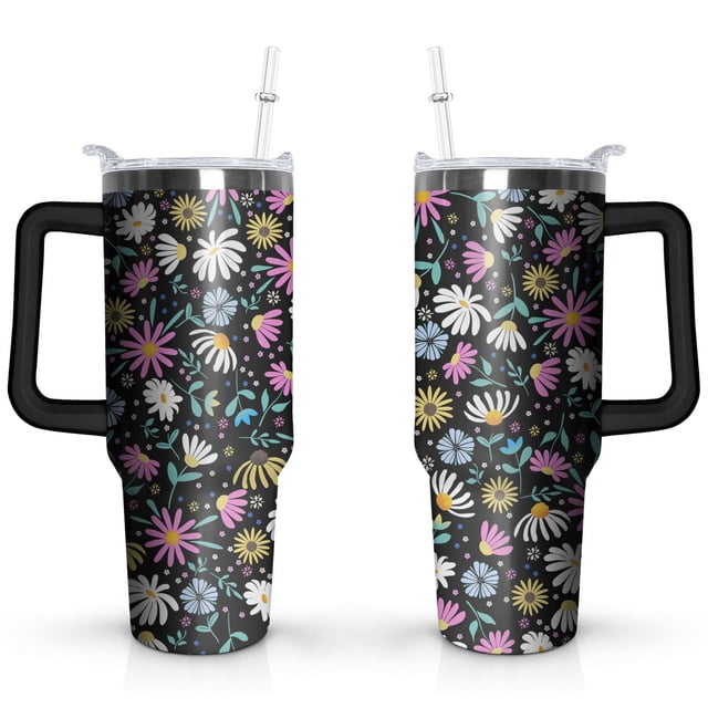 Wildflowers 40 OZ Tumbler Cup with Lid and Straw for Water Iced Tea Coffee Smoothie and More
