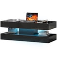 thumbnail image 1 of Modern Black Coffee Table with LED Lights & Storage | Living Room Table with 2 Drawers & Shelf, 47.2” Wide, 1 of 7