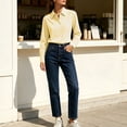 thumbnail image 6 of Tqcoqu Women's Gingham Plaid Point Collar Button Down Blouses,Long Sleeve Slim Fit Casual Shirt Tops,Office Work Dress Shirt,Yellow Women's S-XXL, 6 of 7
