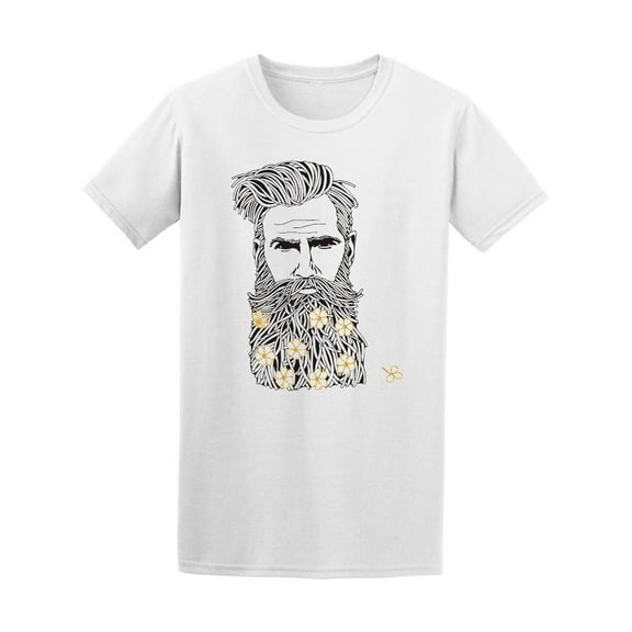 Bearded Hipster Man Daisy Flower T-Shirt Men -Image by Shutterstock, Male XX-Large