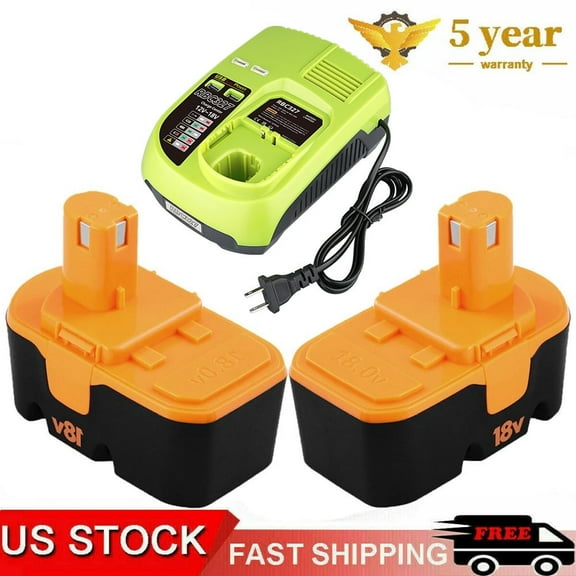 2 Pack 4.8Ah 18 Volt Ni-Mh Replace for Ryobi 18V Battery P101 130224028 130224007 ABP1801 ABP1803 and P117 Charger Combo