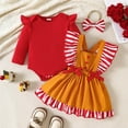thumbnail image 4 of YuYuBao Toddler Girls Outfits Sets Long Sleeve Striped Romper Bodysuits + Suspender Skirts With Headbands 3 Piece Girls Dress Princess Outfits, 6-12 Months, 4 of 8
