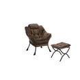 thumbnail image 2 of Living Room Chairs Modern Cotton Fabric Lazy Chair, Accent Contemporary Lounge Chair, Single Steel Frame Leisure Sofa Chair with Armrests and A Side Pocket (Brown ), 2 of 9