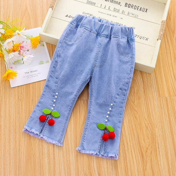 Baby Girls Capri Denim Pants Toddler Kids Pants Jeans Soft Elastic Waist Denim Pants Jeans for Teen Girls 3-4 Years
