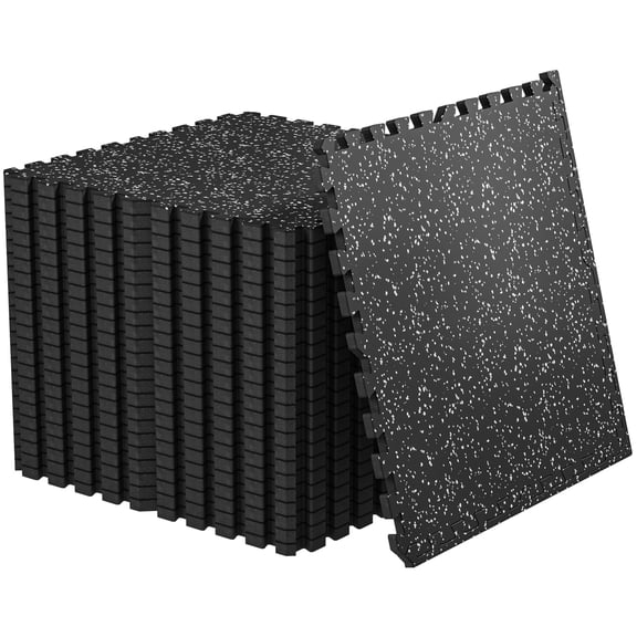 Amadwell 0.56" Thick 96 Sq Ft Gym Flooring for Home Gym, 24 Tiles Exercise Equipment Mats, Rubber Top with High Density EVA Foam, Large Interlocking Workout Mat, Black/Grey