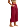 thumbnail image 5 of Bloomae Capris for Women Loose Fit Casual Button Elastic High Waist Baggy Pleated Comfy Cropped Trousers Trendy Wide Leg Capri Pants with Pockets, 5 of 8