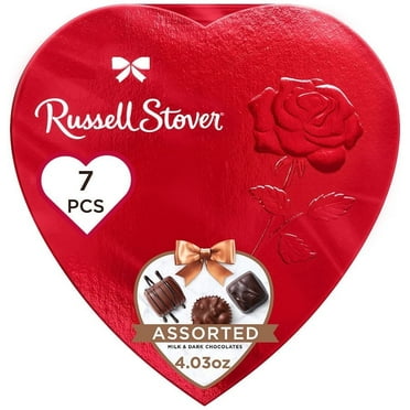 Russell Stover Valentine's Day Red Foil Heart Assorted Milk & Dark Chocolate Gift Box, 4.03 OZ Pack of 2
