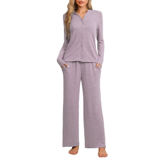 Pijamas de mujer Inspire Chic, conjuntos de pijama de manga corta con botones y pantalones, color púrpura