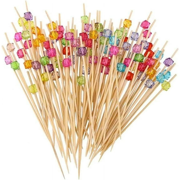 100 Pieces 4.7" Fancy Toothpicks for Appetizers Beads Charcuterie Cocktail Picks Bamboo Decorative Toothpicks Handmade Sticks Long Appetizer Cocktail Sticks for Home Party, Dessert, Fruit