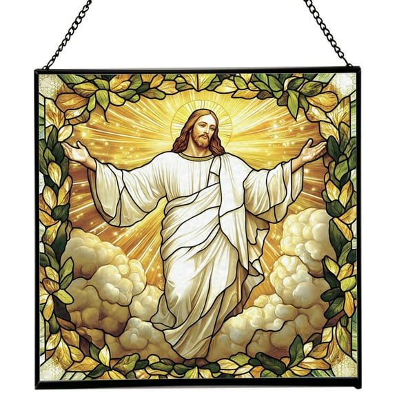 Square Stained Glass Window Hanging, Jesus Christ Suncatcher for Doors Home Sun Catchers Decoration and Christmas, Mother's Day Birthday Gifts for Women, Men, Mom 136OR20