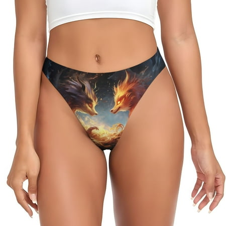 Thongs for Women Red and Gray Flame Fox No Show Seamless Womens Thongs Underwear  Stretch G String Thongs  Soft Breathable Thong Bikini Panties Briefs