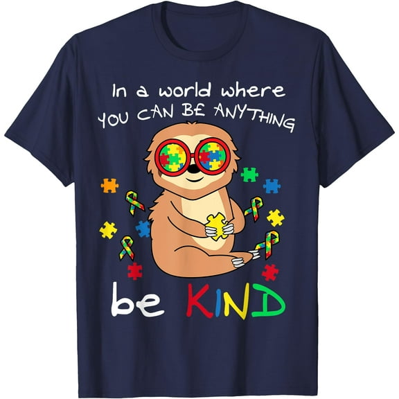 Be Kind Sloth Puzzle Piece Cool Autism Awareness Gift Unisex T-Shirt for Men Women Kids Toddler