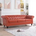 thumbnail image 2 of 3 Orange , 87.09" Rolled Arm, Pu Leather, Staggered Buckles, Evenly Loaded , Sealed Legs Arm 3 Seater In Orange, Buckle Design,, 2 of 6