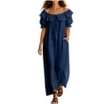 thumbnail image 7 of Summer Womens Dress Off Shoulder Ruffled Neckline Short Sleeve & Side Pockets Maxi Dress, 7 of 7