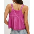 thumbnail image 6 of Women Lace Trim Tank Tops Y2k Tie Front Semi Sheer Crop Vest Cute Sleeveless Scoop Neck Flowy Shirt Pink L, 6 of 7