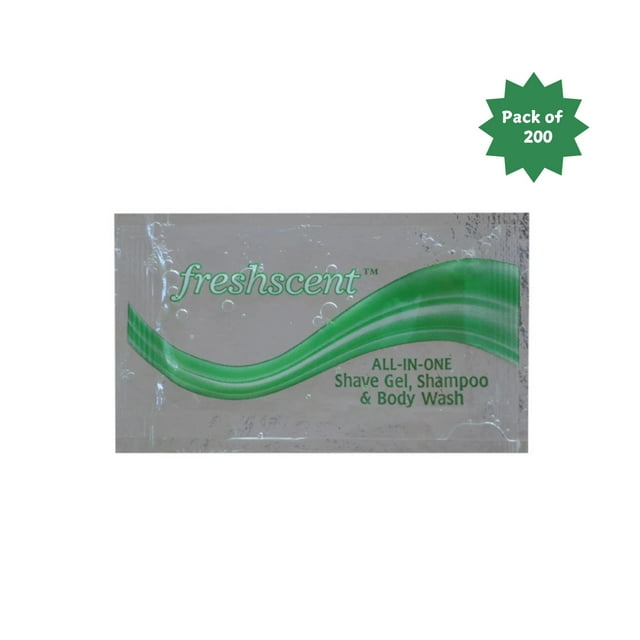 Freshscent Shampooing, Gel à Raser et Gel Douche (3 en 1) Pochette Jetable 0,34 oz 10 ml 200/ Paquet
