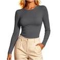 thumbnail image 2 of Diufon Long Sleeve Crop Tops for Women Crewneck Going Out Slim Fitted Basic Shirts Fall Fashion Base-Layer Shirts, 2 of 7