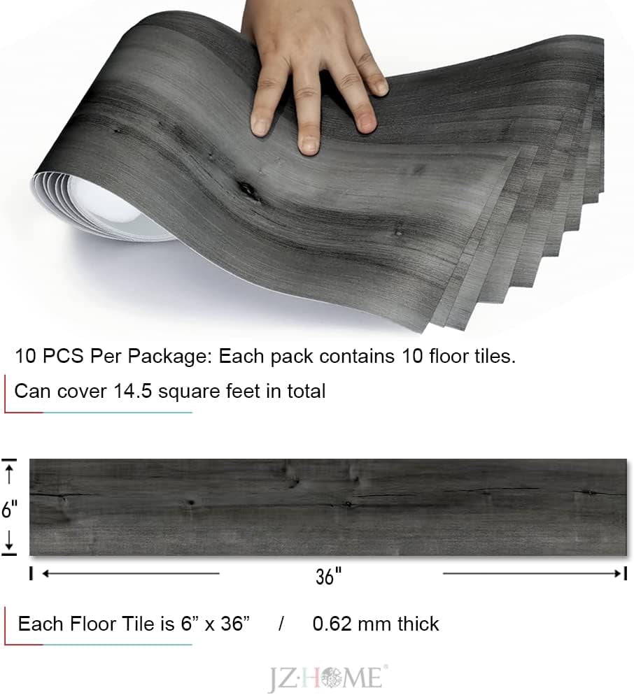 Peel and Stick Floor Tile, Vinyl Plank Flooring Wood Grain Look Flooring Self Adhesive and Waterproof Easy to Install for Any Room DIY 6''x36'' (10 PCS) 14.5 Sq.ft