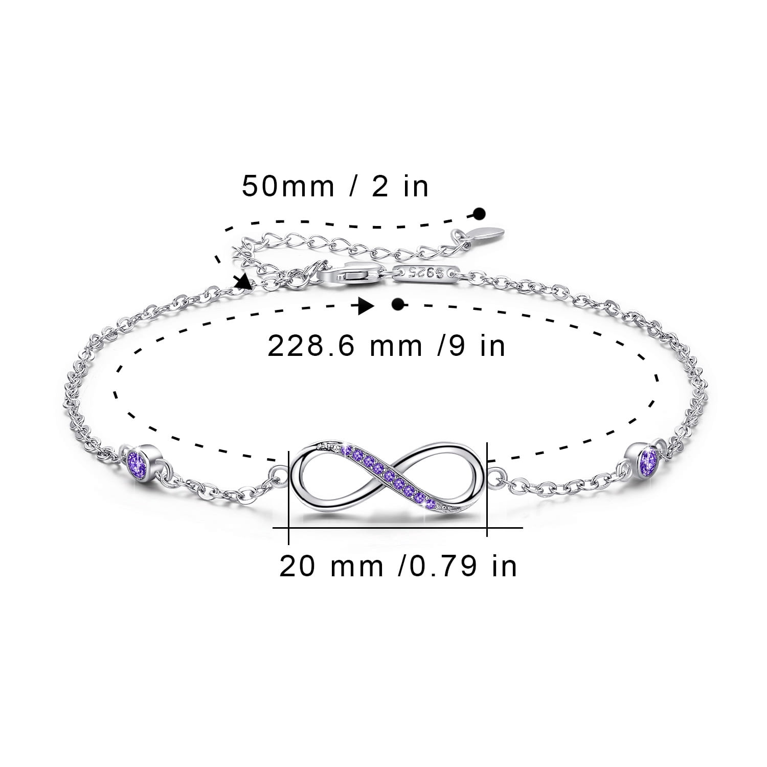 Cuoka Adjustable Anklets Sterling Silver Infinity Endless Love for Women Girlfriend White Gold Plated Valentines Day Mother’s Day Jewelry Anklet Birthday Gifts
