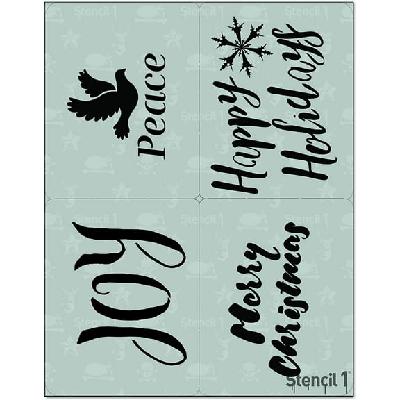 Stencil1 Holiday Greetings 4 Pack Stencil 8.5" x 11" Inches - Christmas Holidays Peace Joy