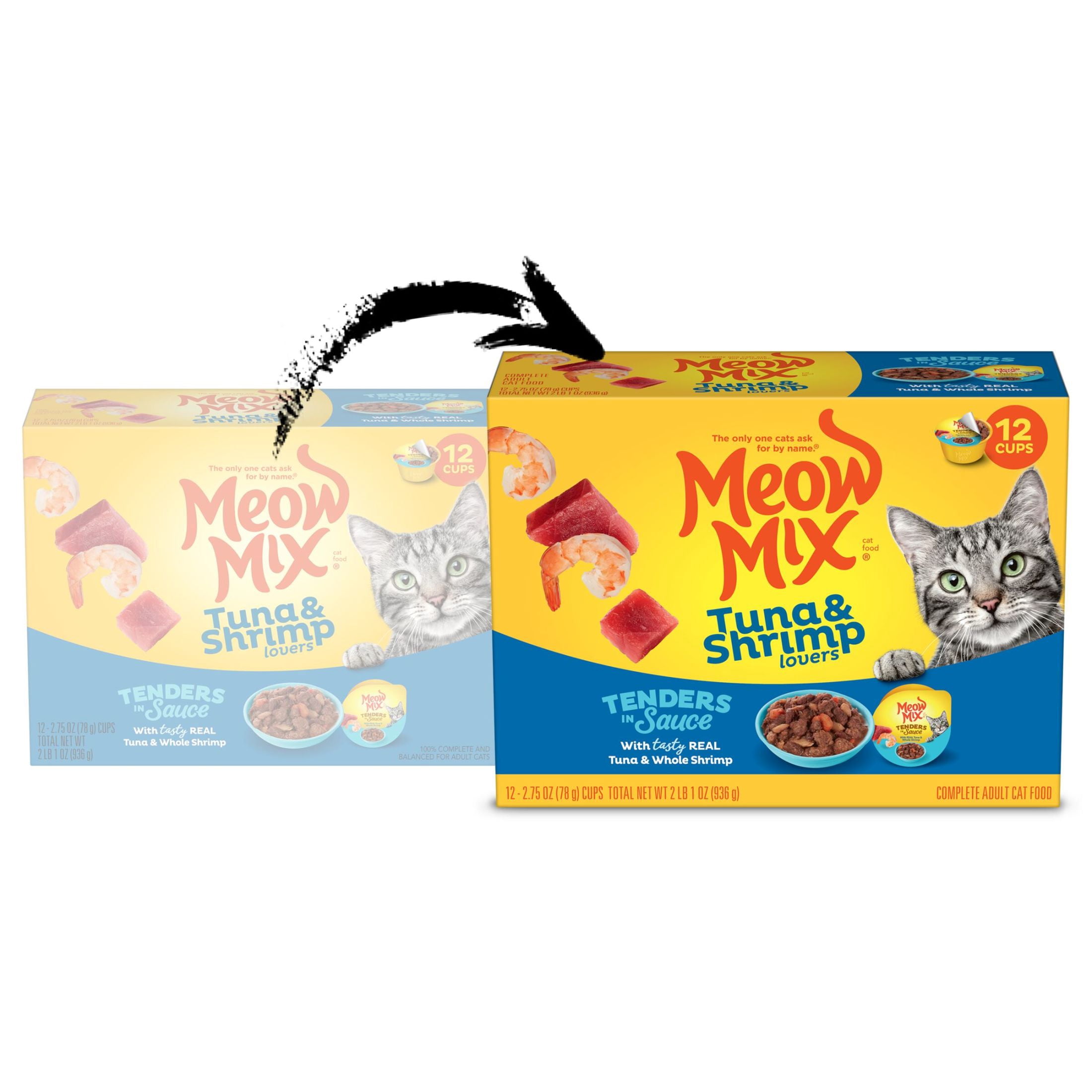 Meow Mix Tenders in Sauce with REAL Tuna & Whole Shrimp, Wet Cat Food, 2.75 oz Cup, 12 Pack