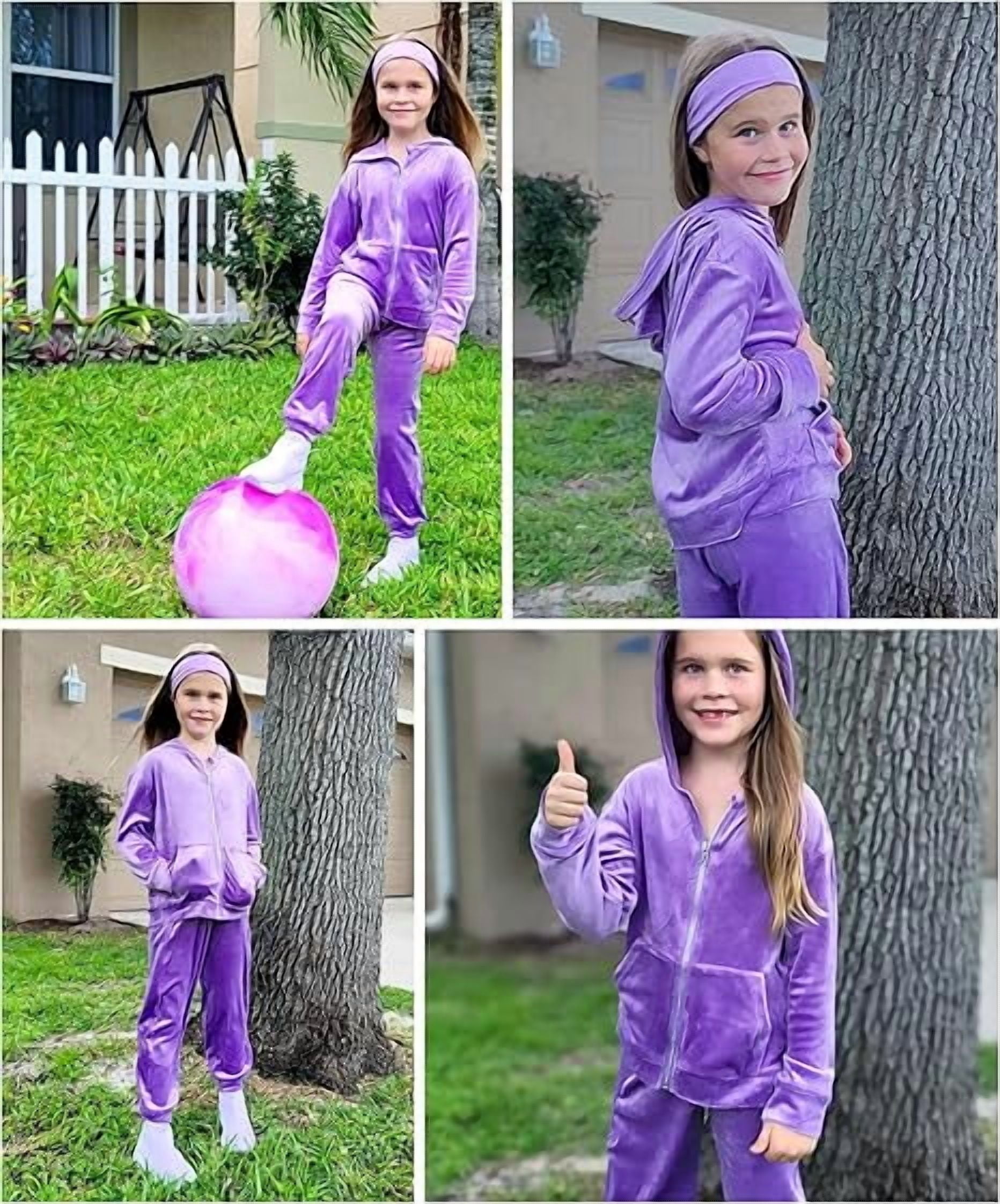 Oudiya Girls 2 Piece Outfits Velour Tracksuit Hoodie and Jogger Set Sweatsuit Athletic Clothes Sets