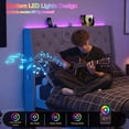 thumbnail image 3 of ARICOEASY Upholstered Foam Headboard Queen Bed with LED Lights, Charging Station, Ergonomic Design, Light Grey, 3 of 8