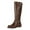 Brown, variant on Knee High Boots Women Retro Leather Long Motorcycle Boots Round Toe Low Heel Trendy Buckle Zip up Fall Winter Mid Calf Booties