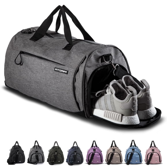 Bolsa de gimnasio Fitgriff con compartimento para zapatos y artículos húmedos, unisex, gris