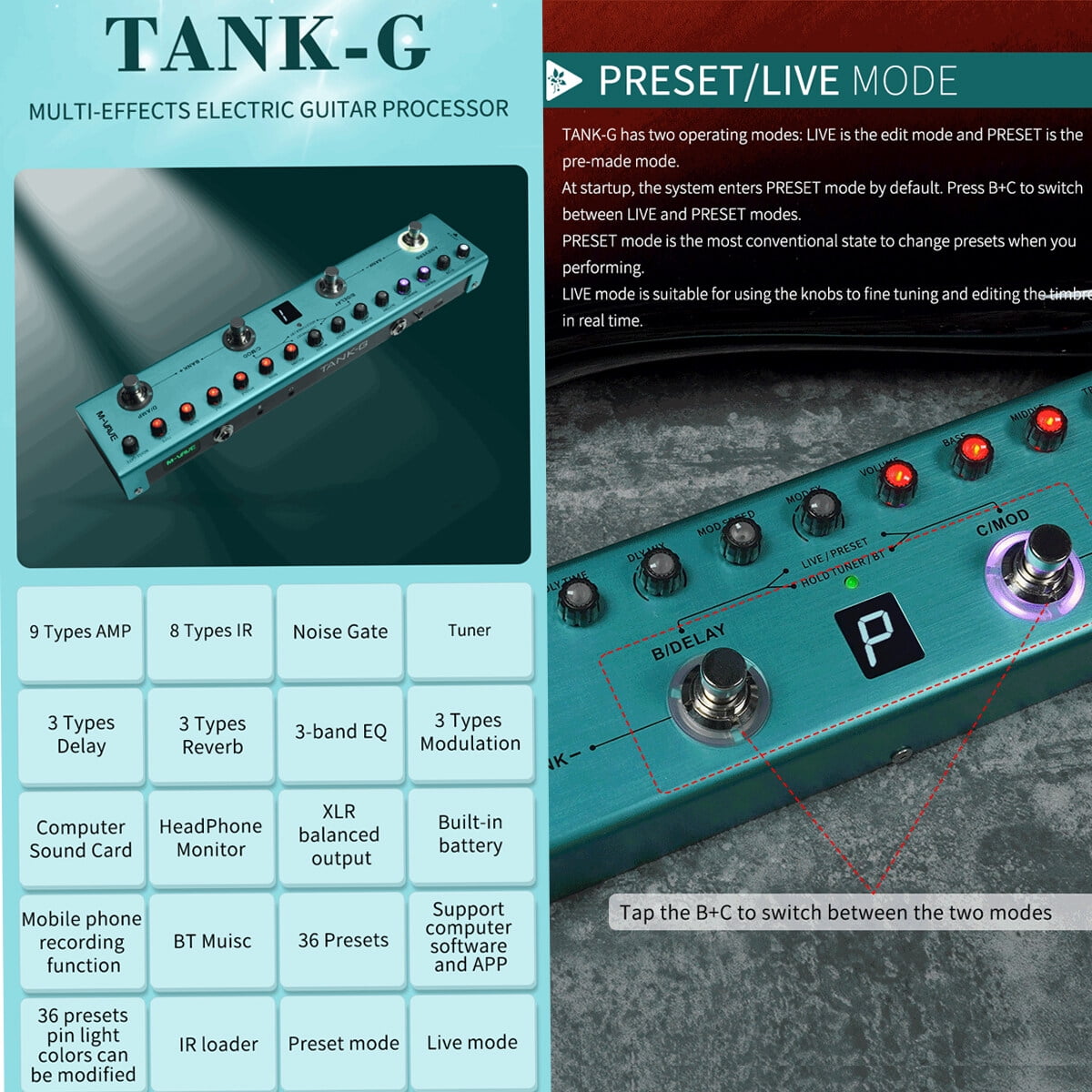 M-VAVE Tank G Guitar Multi Effects Pedal - Walmart.com