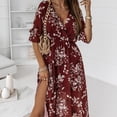 thumbnail image 5 of USSUMA Sundresses for Women Floral Print Half Sleeve Casual Dresses for Women Chiffon Pleated Flowy Long Maxi Dresses Women Summer V Neck Beach Dresses Wedding Guest, 5 of 8