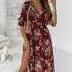 thumbnail image 5 of Vestido maxi largo floral con estampado de línea A de media manga suelta con cuello en V bohemio a la moda para mujer Fridja  NMB4065, 5 of 9